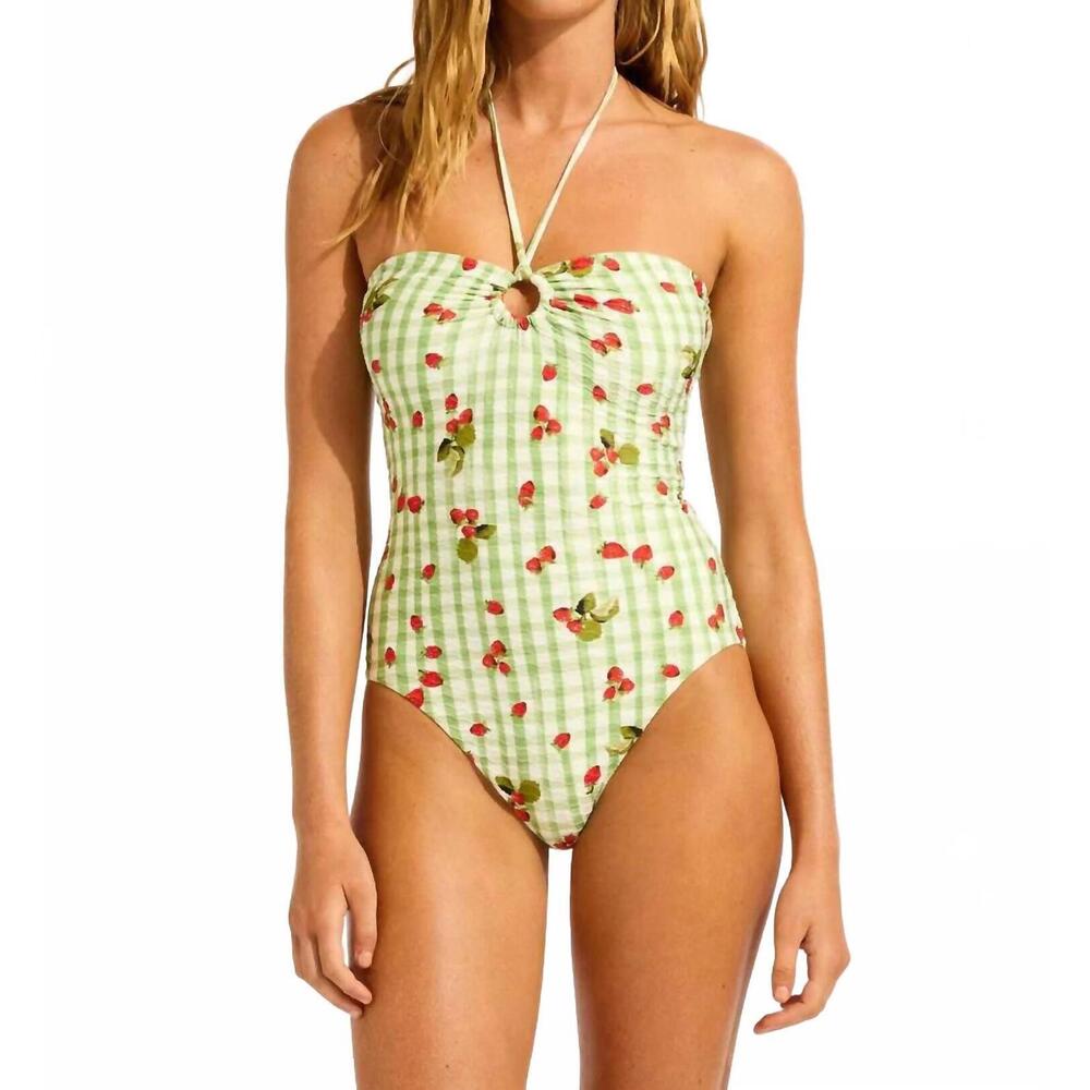 NEW SEAFOLLY beach picnic bandeau one piece swimsuit in green